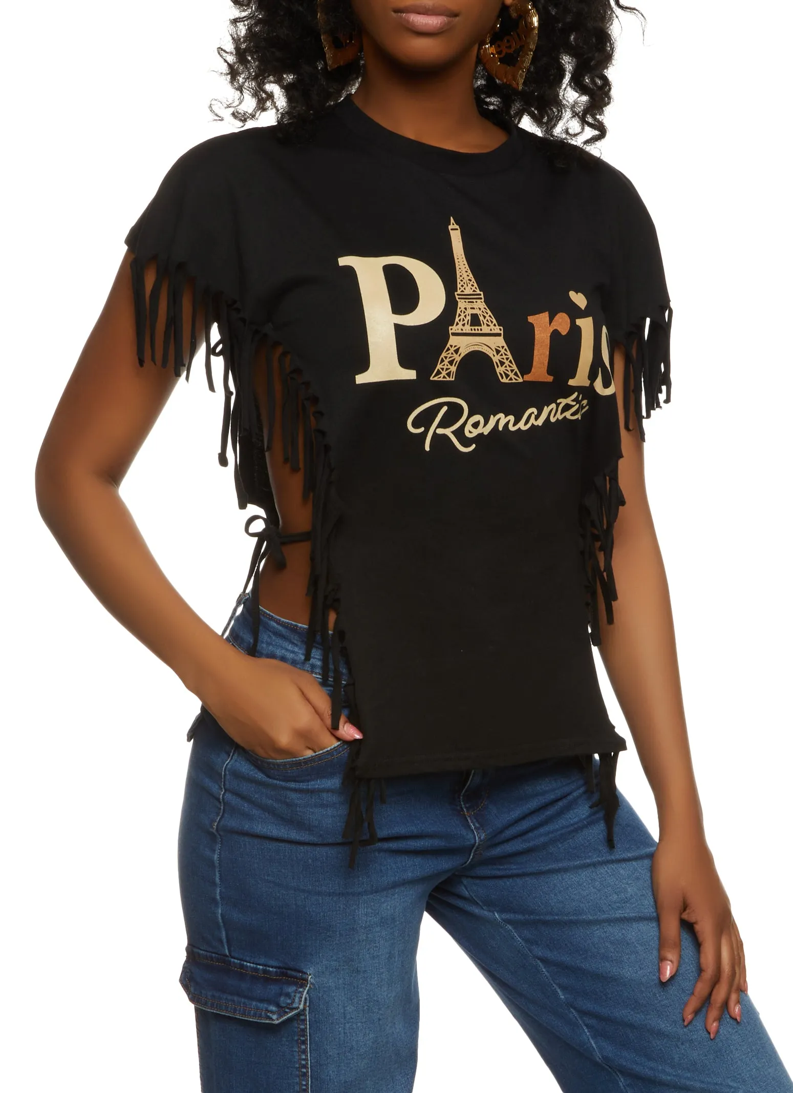 Paris Romantic Fringe Side Tie Tee sold by Rainbow