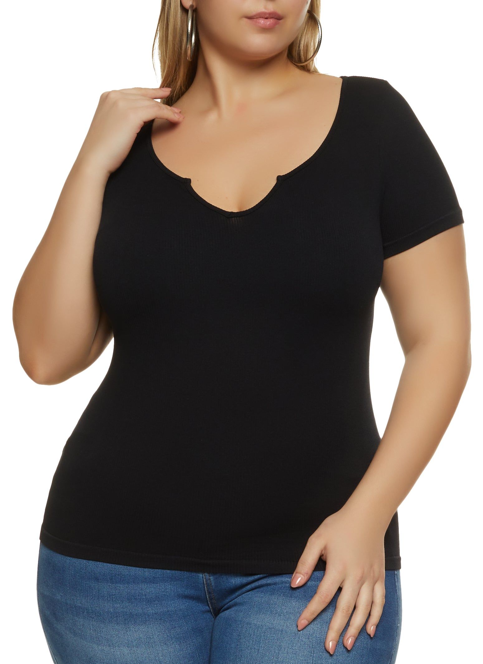 Plus Size Seamless Notched Scoop Neck Top sold by Rainbow
