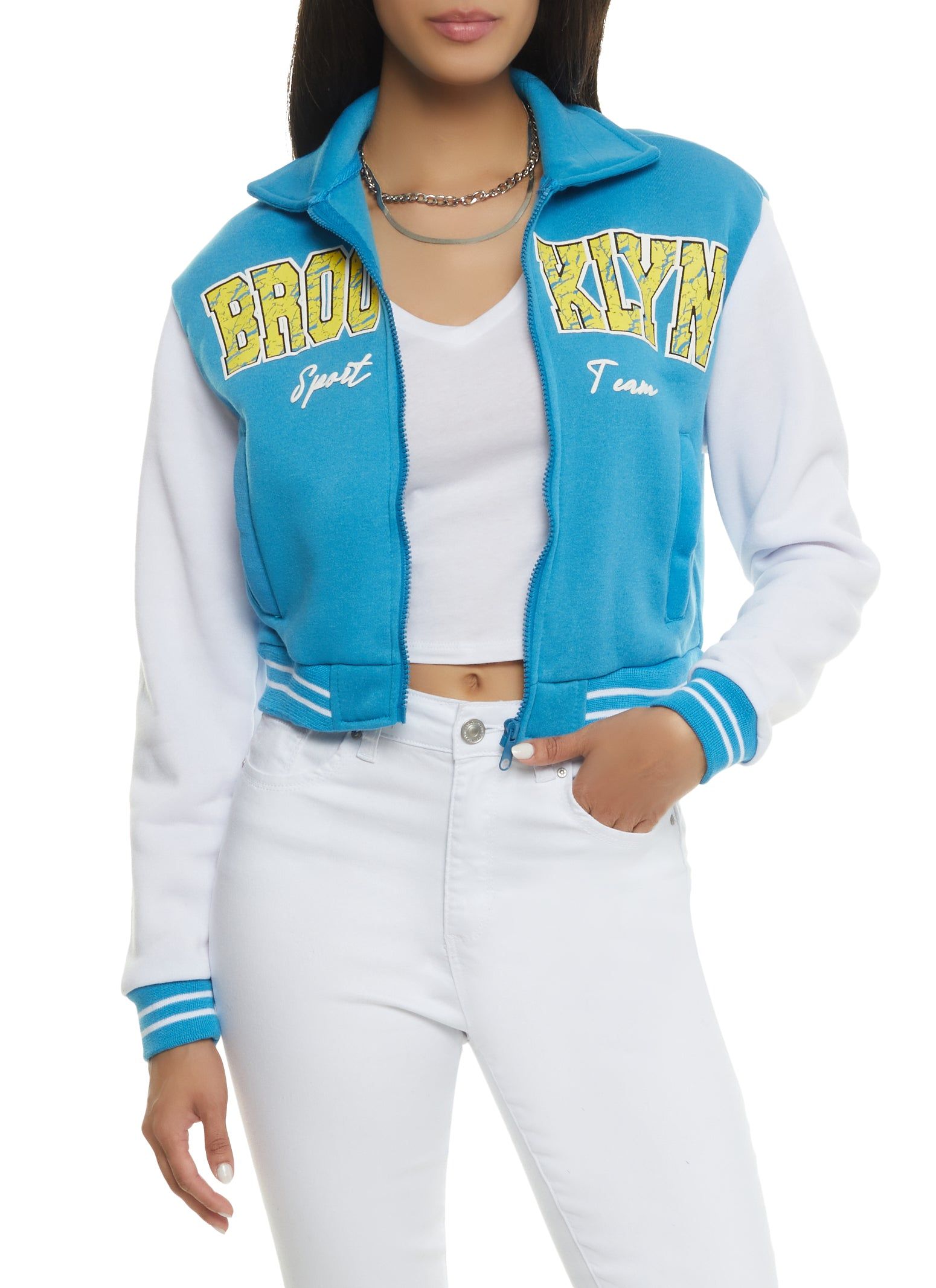 Brooklyn Zip Front Varsity Jacket sold by Rainbow