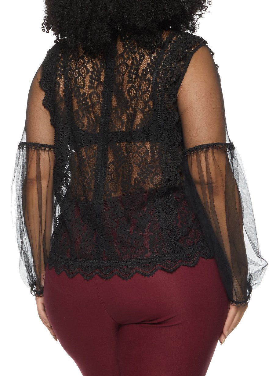 Plus Size Balloon Sleeve Lace Blouse sold by Rainbow product image thumbnail 2