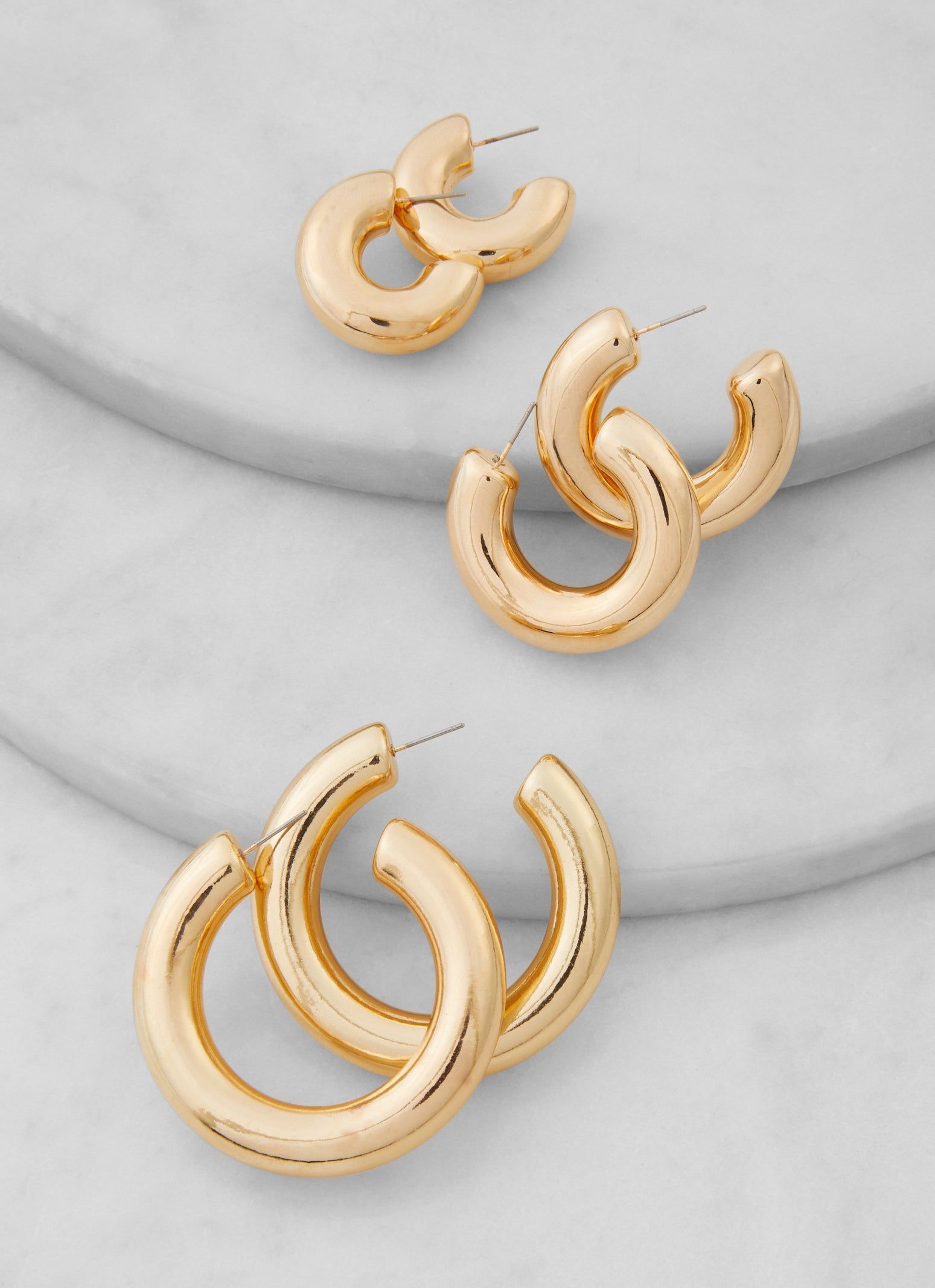 Chunky Metallic Hoop Earring Trio sold by Rainbow product image thumbnail 2