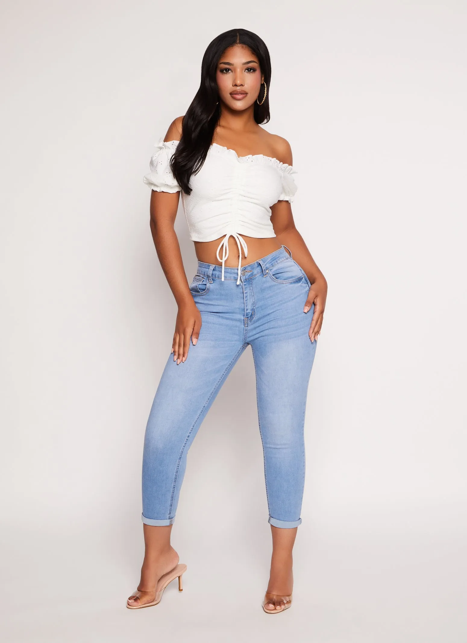 Eyelet Ruched Front Peasant Top sold by Rainbow product image thumbnail 2