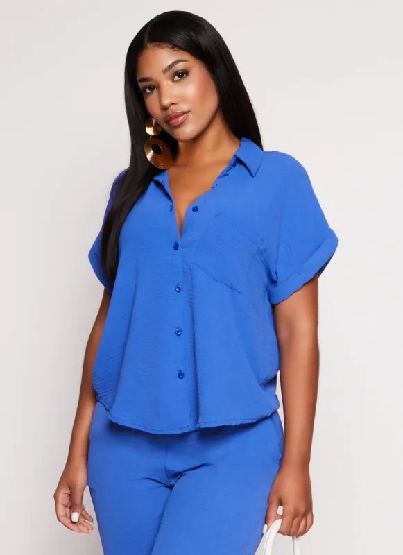 Airy Button Front Collar Shirt sold by Rainbow
