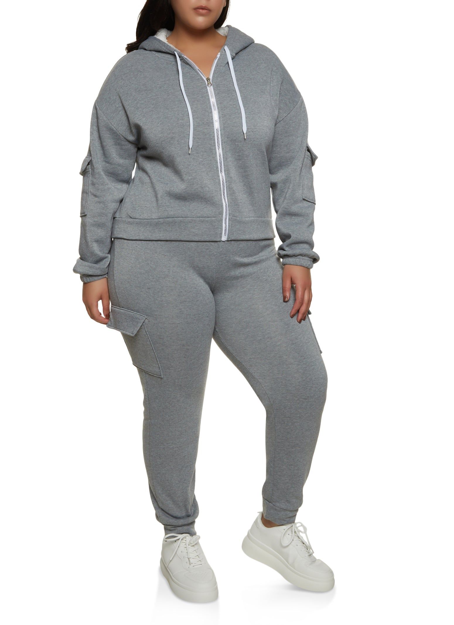 Plus Size Cargo Pocket Sleeve Zip Front Hoodie sold by Rainbow product image thumbnail 2