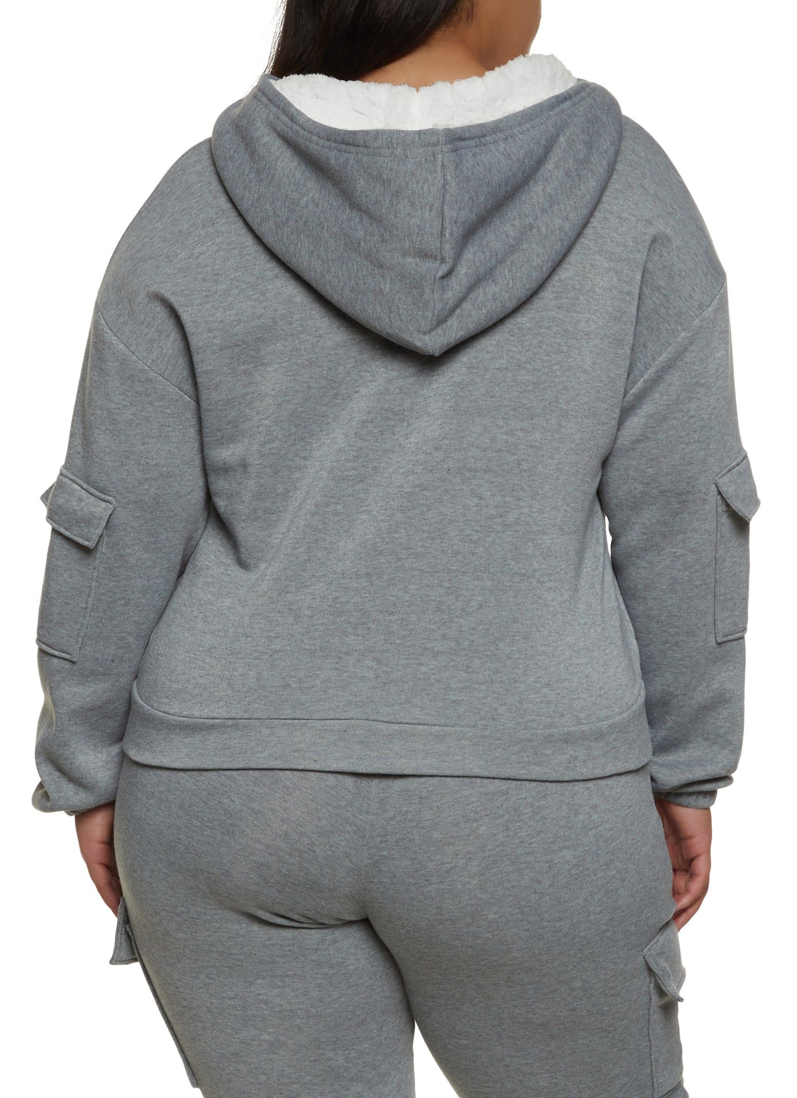 Plus Size Cargo Pocket Sleeve Zip Front Hoodie sold by Rainbow product image thumbnail 3