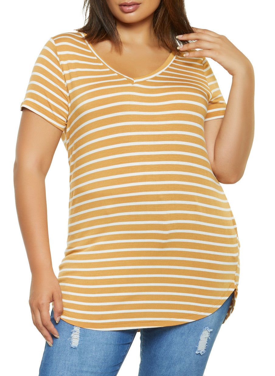 Plus Size V Neck Striped Top sold by Rainbow