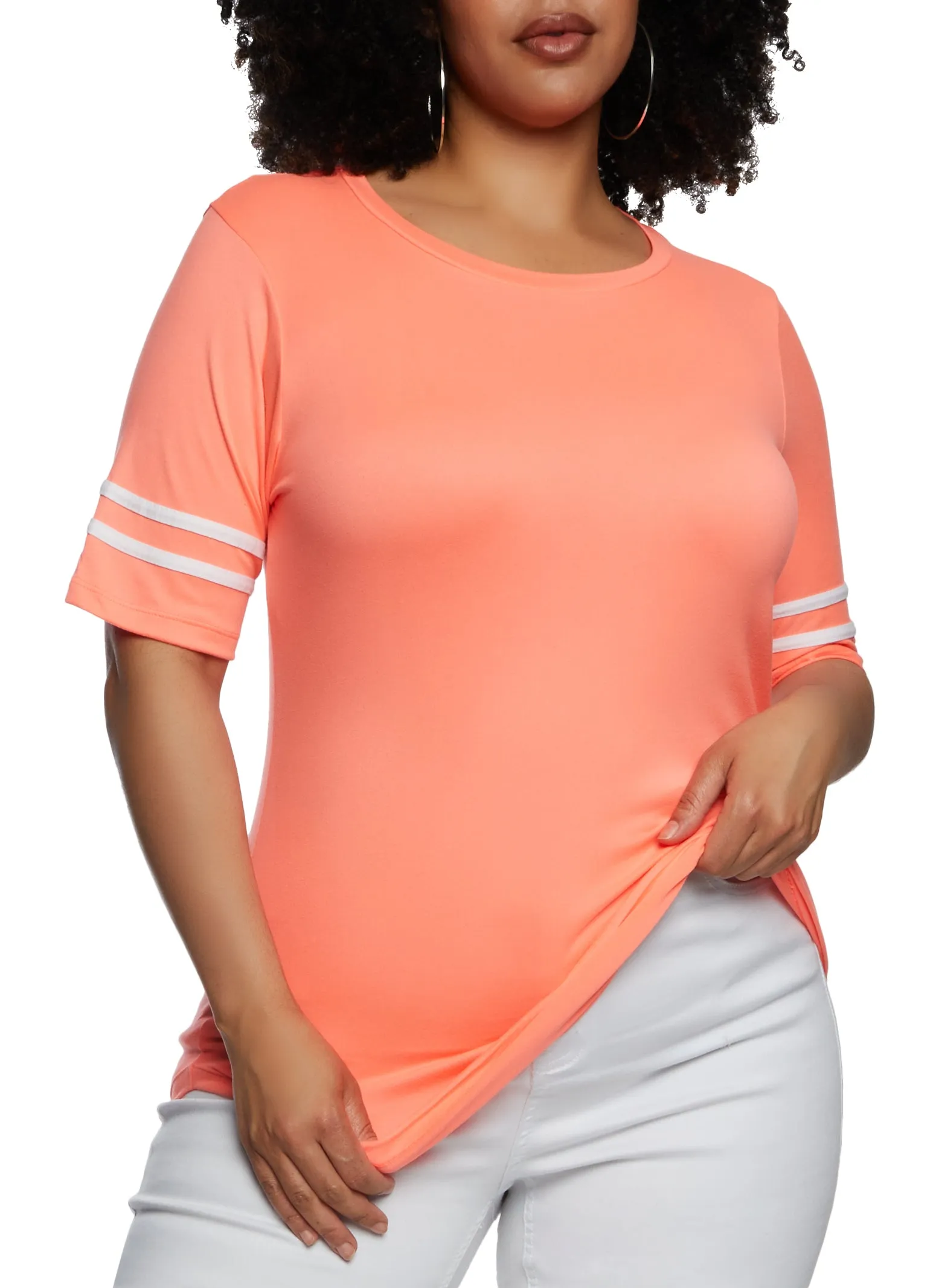 Plus Size Varsity Striped Sleeve T Shirt sold by Rainbow