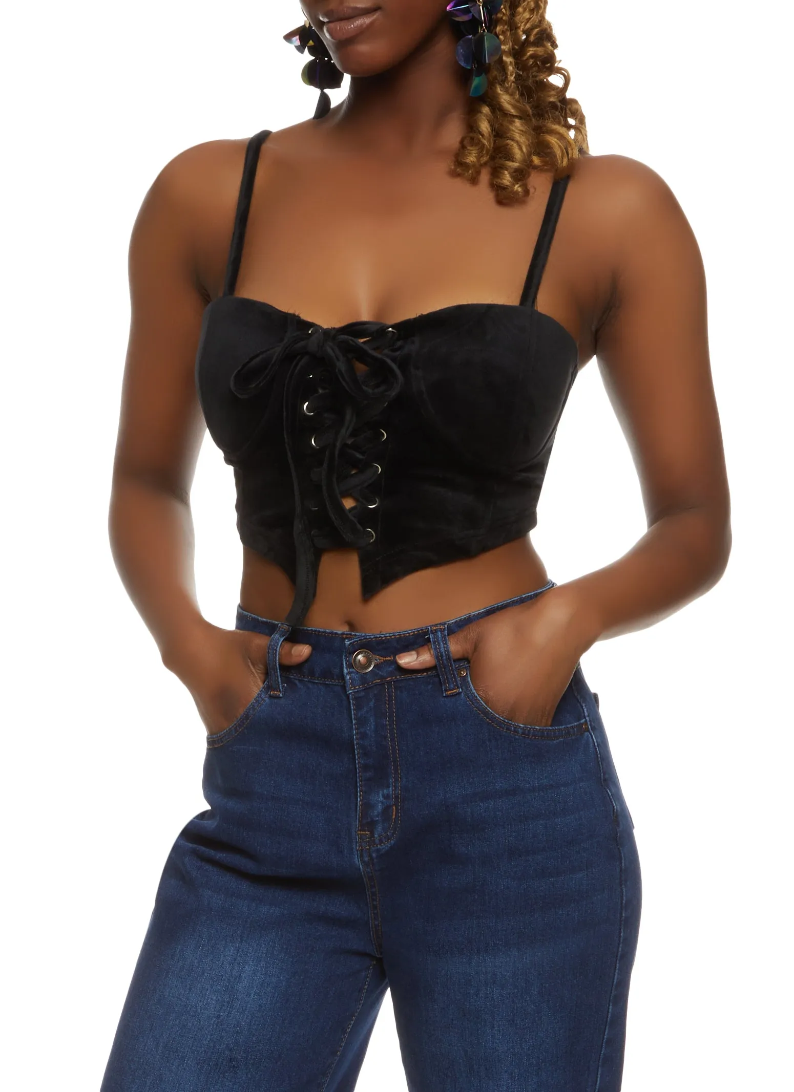 Velour Lace Up Bustier Top sold by Rainbow