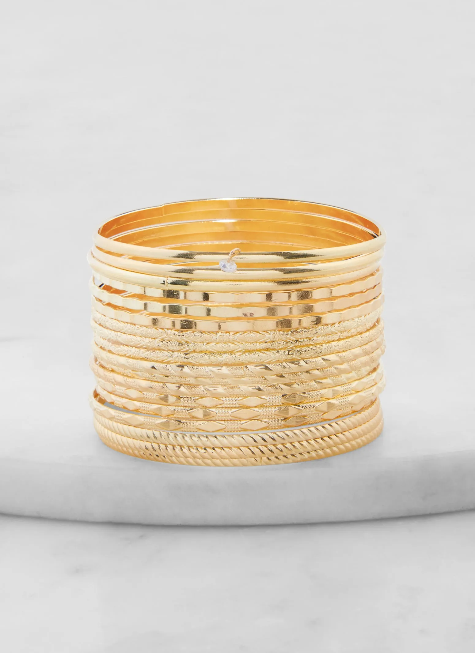 Cubic Zirconia Textured Metallic Bangles Set sold by Rainbow