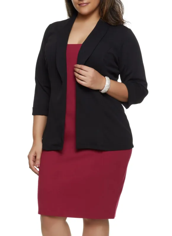 Plus Size Rolled Sleeve Crepe Knit Blazer sold by Rainbow