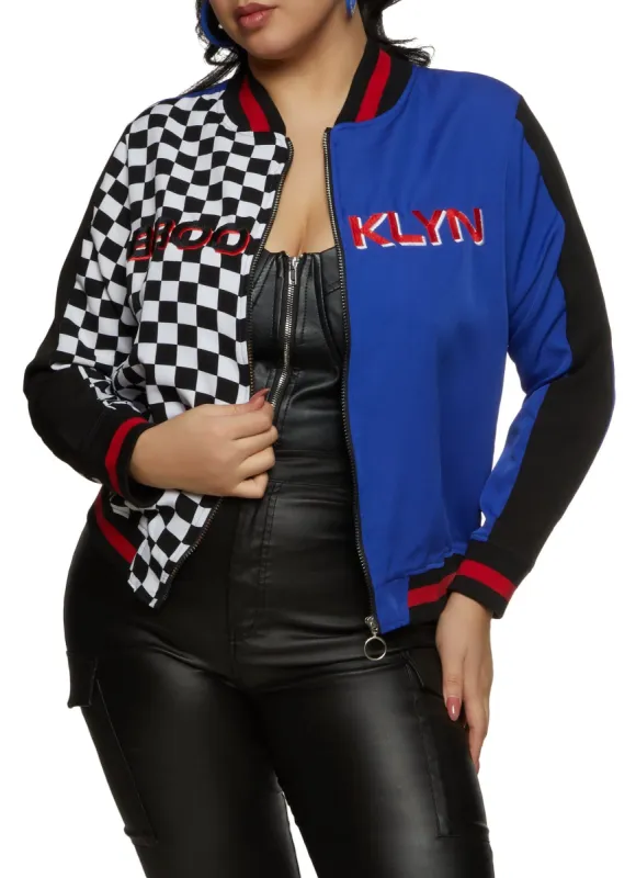 Plus Size Brooklyn Graphic Bomber Jacket sold by Rainbow