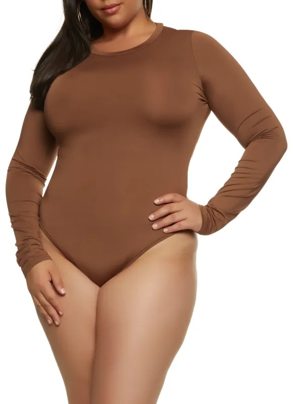 Plus Size Crew Neck Long Sleeve Bodysuit sold by Rainbow