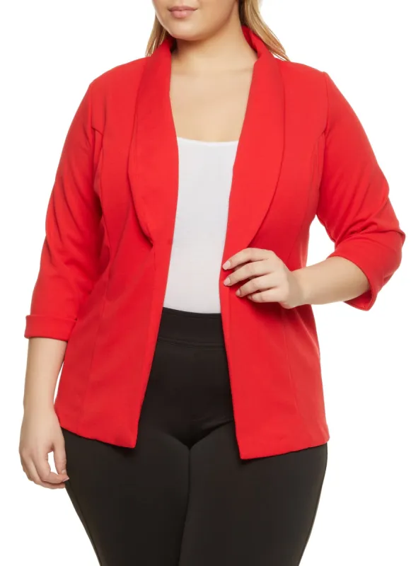 Plus Size Rolled Sleeve Crepe Knit Blazer sold by Rainbow
