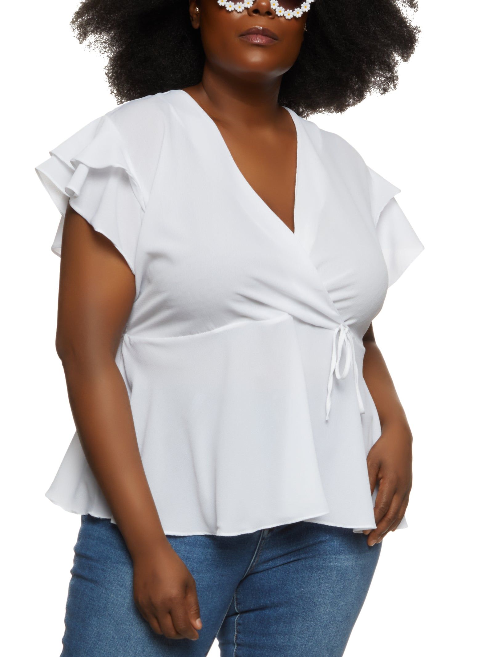 Plus Size Crepe Knit Faux Wrap Blouse sold by Rainbow
