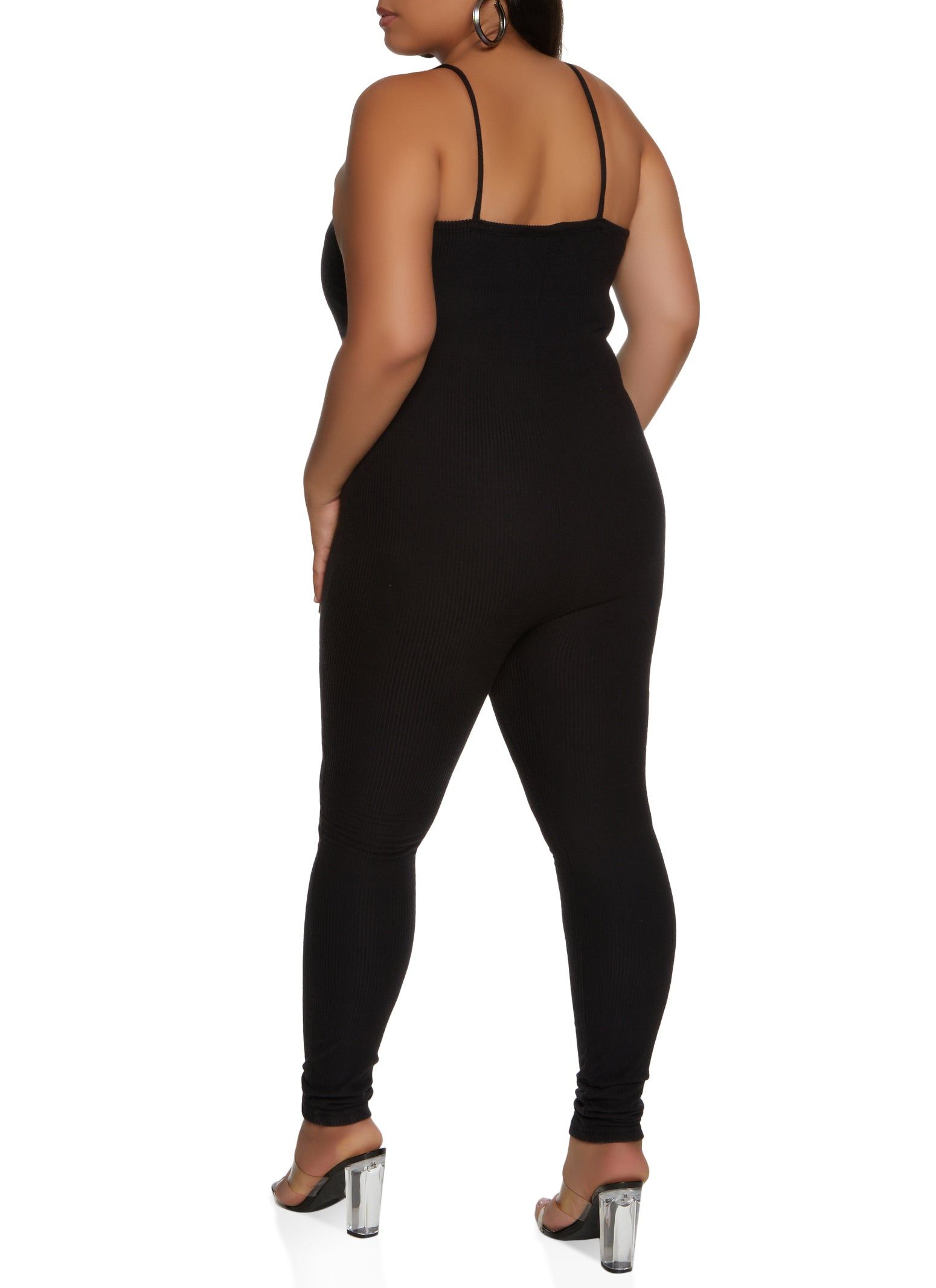 Plus Size Brushed Ribbed Knit Tie Waist Jumpsuit sold by Rainbow product image thumbnail 2
