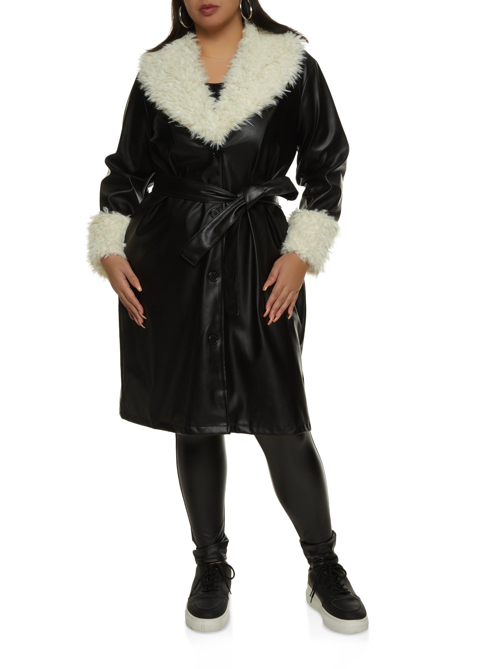 Plus Size Faux Fur Trim Belted Trench Coat sold by Rainbow product image thumbnail 2