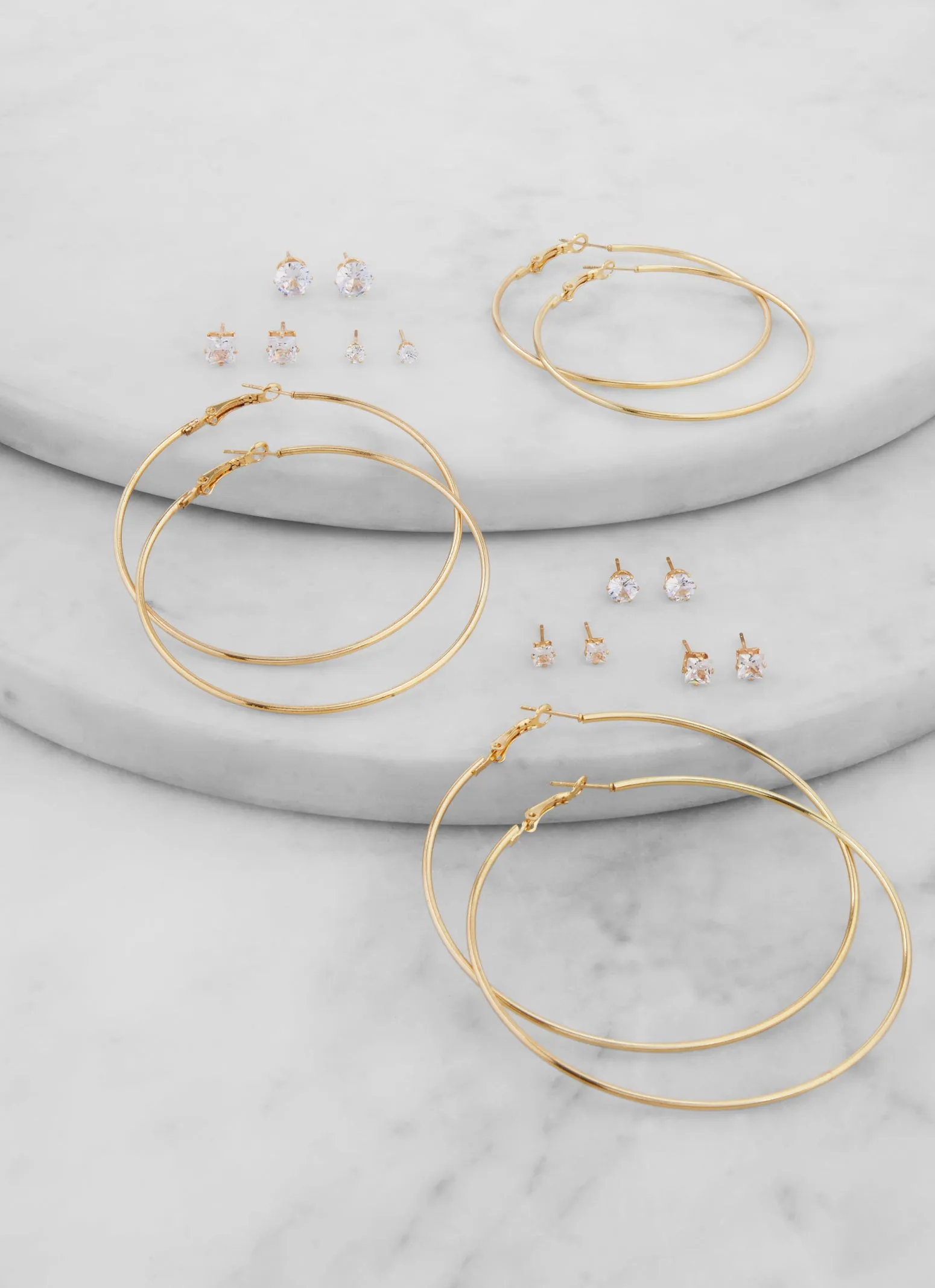 Cubic Zirconia Stud Earrings and Hoop Earrings Set of 9 sold by Rainbow