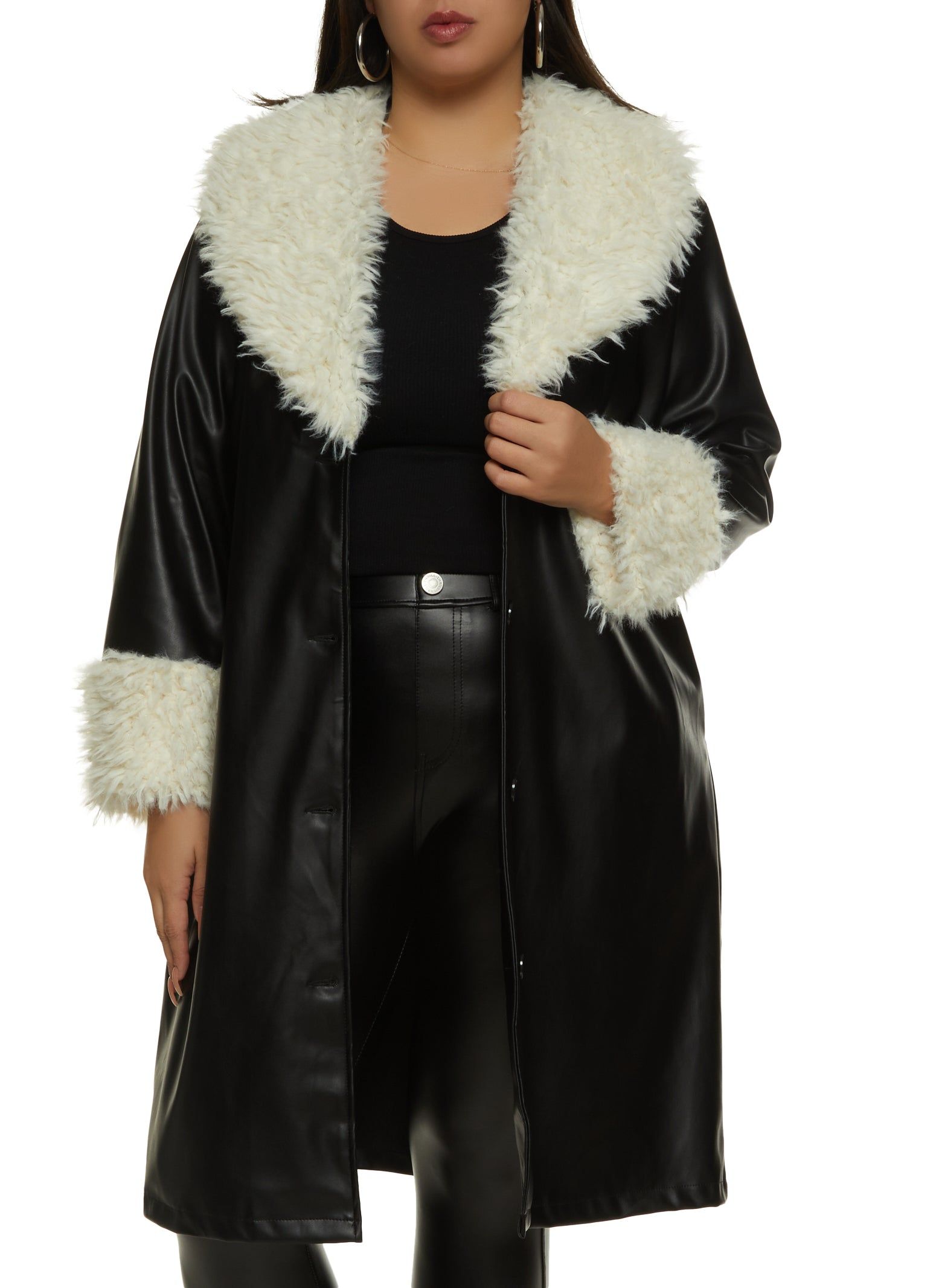 Plus Size Faux Fur Trim Belted Trench Coat sold by Rainbow