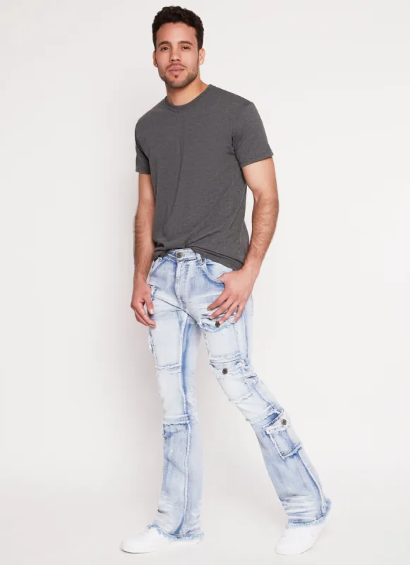 Mens Frayed Hem Cargo Pocket Jeans sold by Rainbow