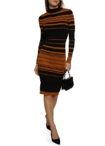 Striped Mock Neck Midi Dress sold by Rainbow