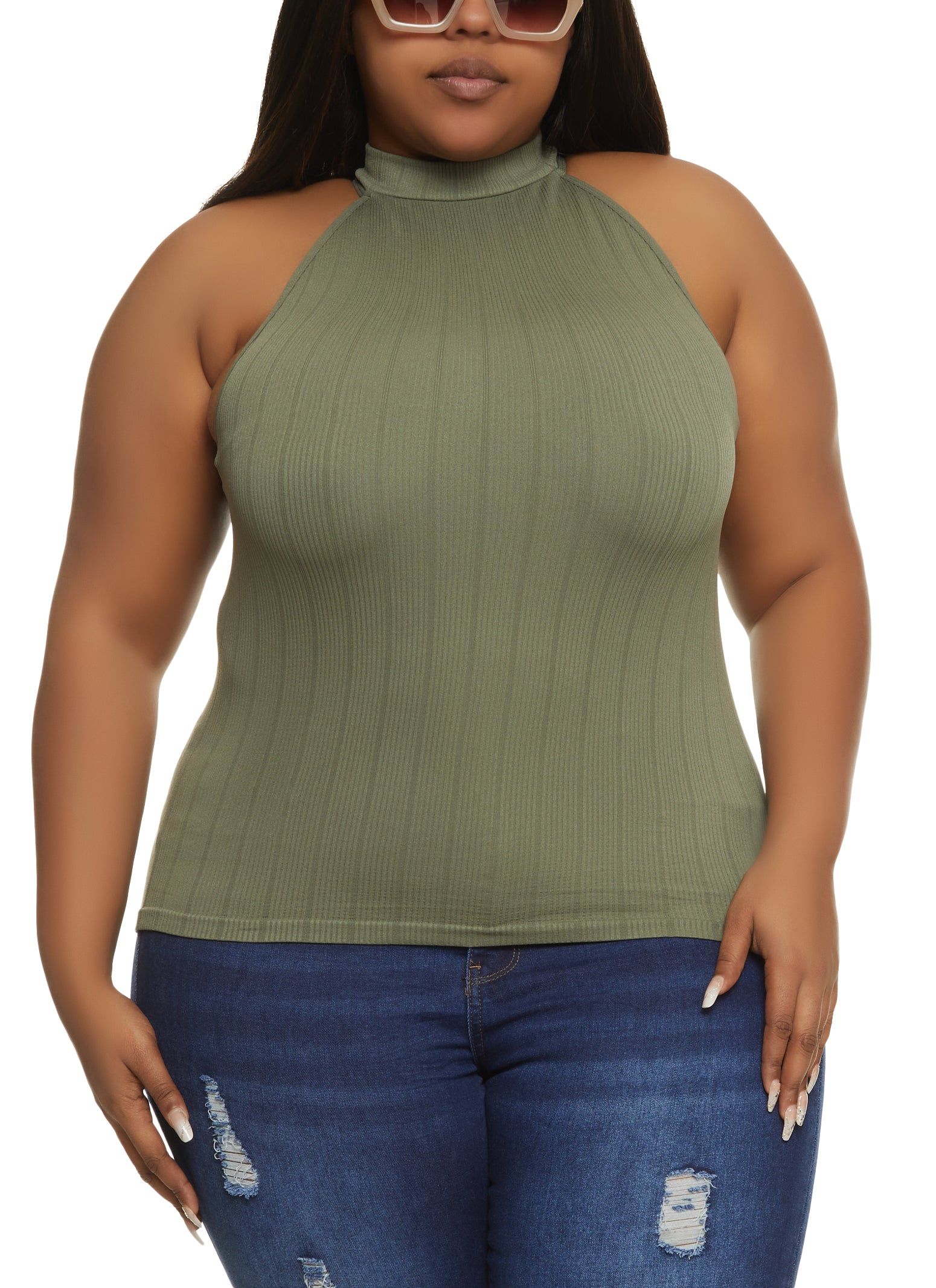 Plus Size Seamless Rib Knit Sleeveless Top sold by Rainbow