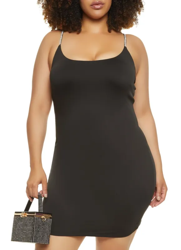 Plus Size Rhinestone Strap Cami Mini Dress sold by Rainbow