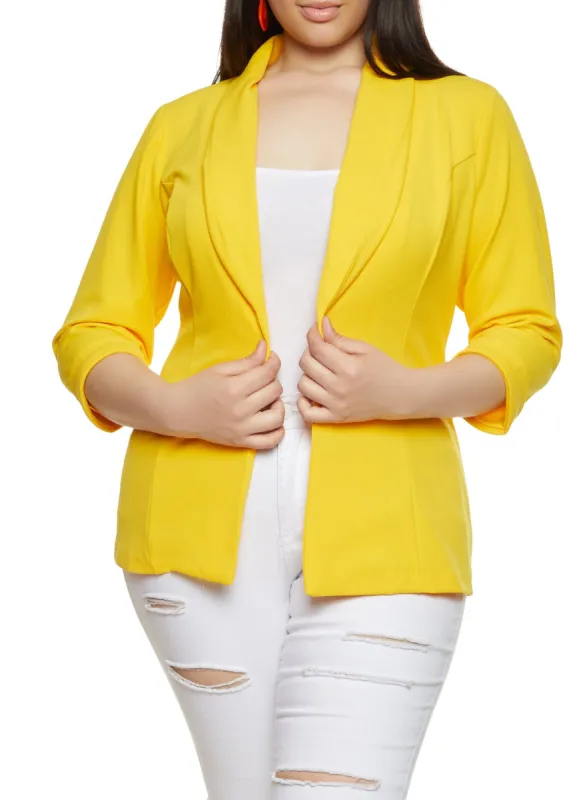 Plus Size Rolled Sleeve Crepe Knit Blazer sold by Rainbow
