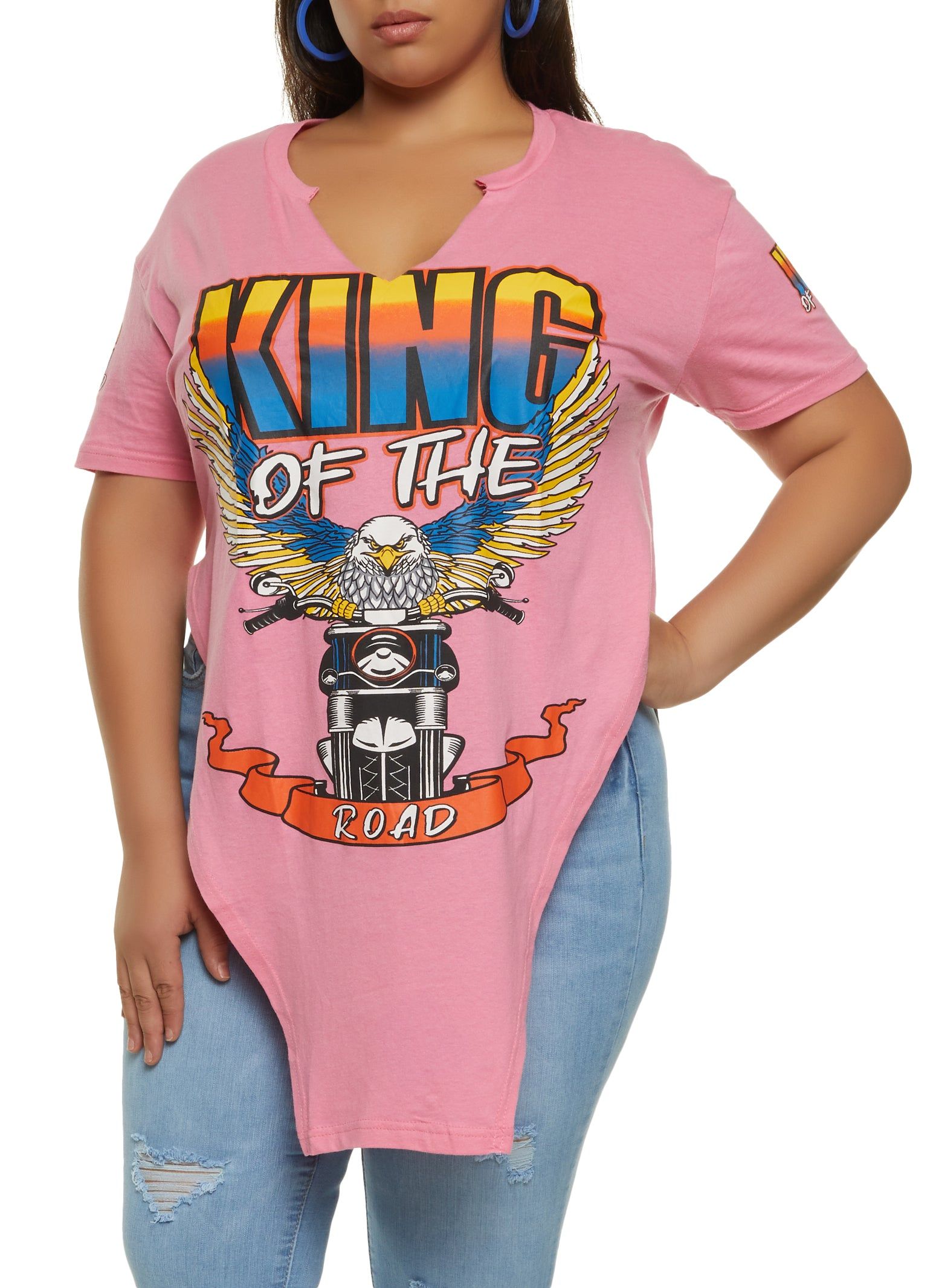 Plus Size King of The Road Hanky Hem Graphic Tee sold by Rainbow
