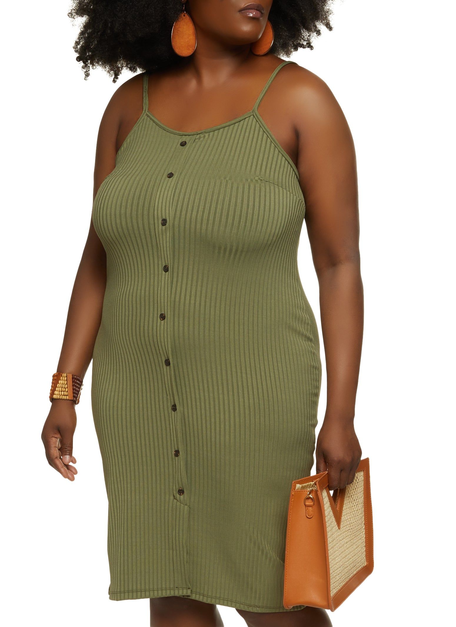Plus Size Ribbed Button Front Dress sold by Rainbow