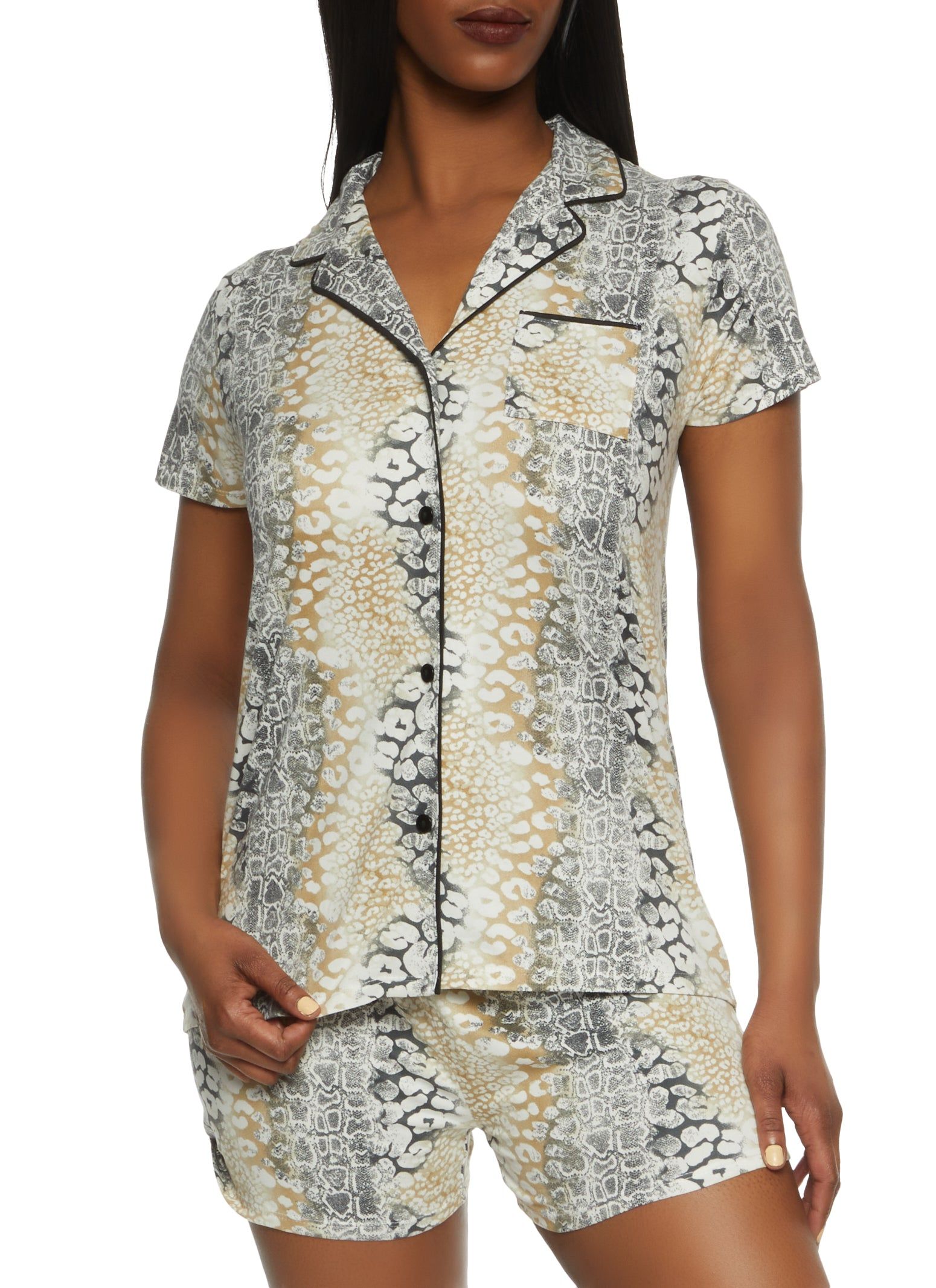 Animal Print Pajama Shirt and Shorts sold by Rainbow