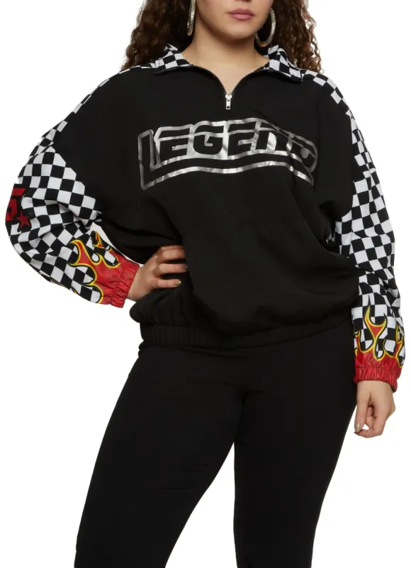 Plus Size Zip Neck Legend Graphic Sweatshirt sold by Rainbow