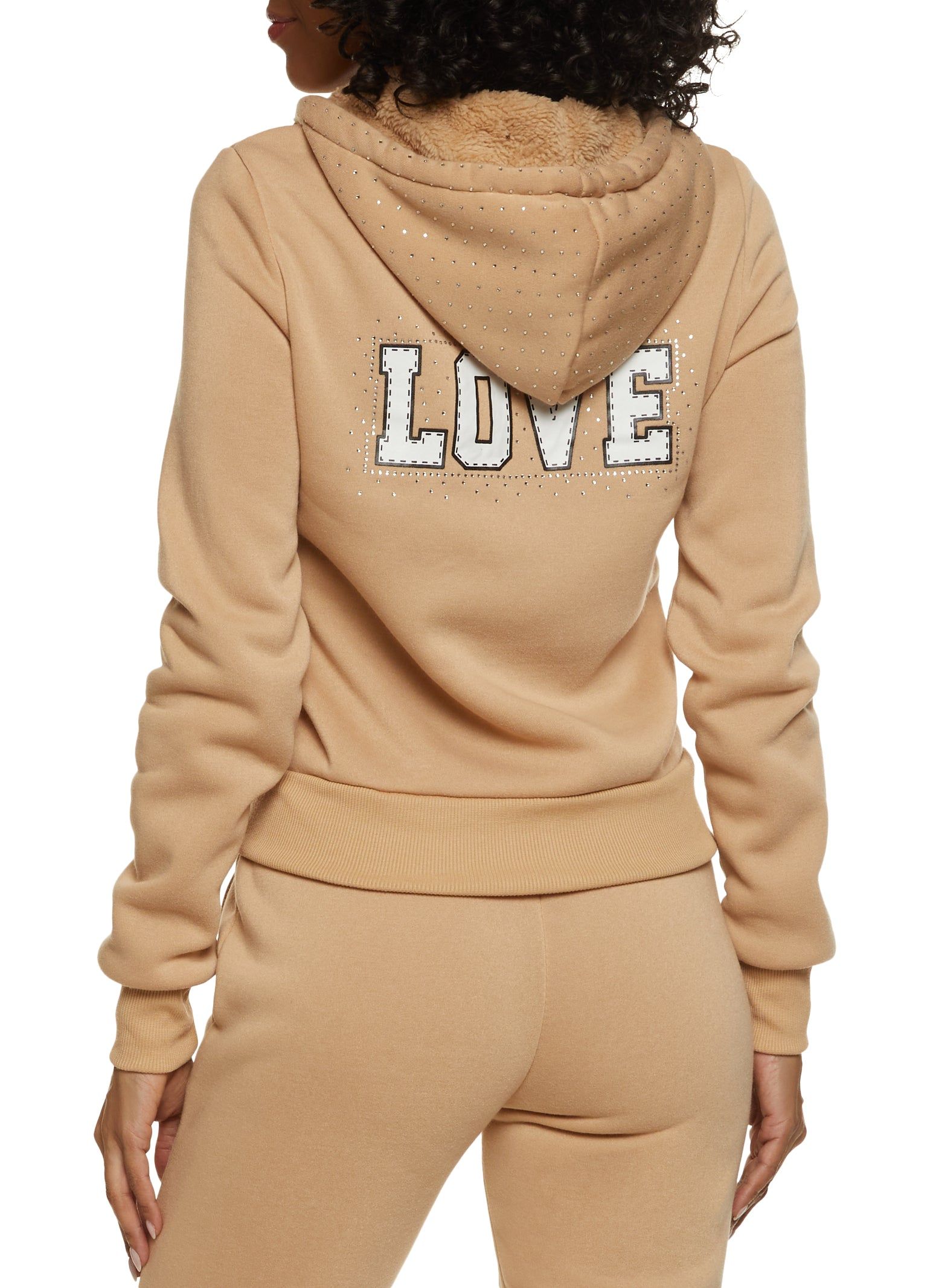 Love Rhinestone Faux Fur Lined Graphic Hoodie sold by Rainbow product image thumbnail 3