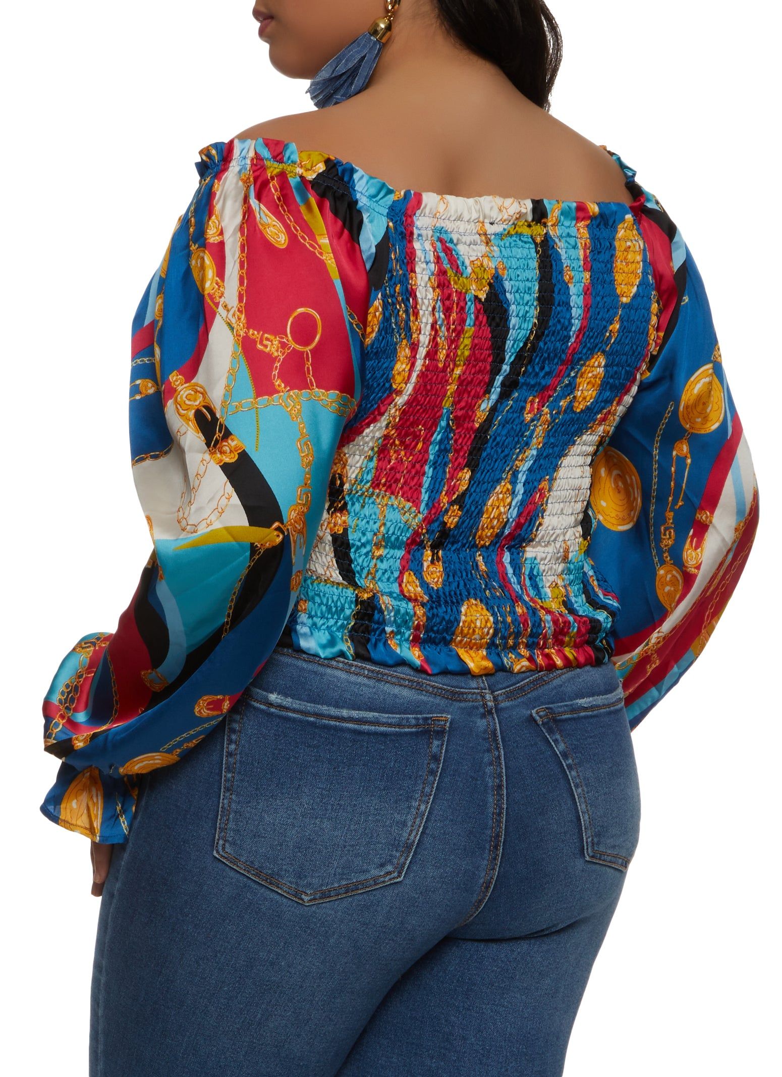 Plus Size Printed Smocked Back Off the Shoulder Blouse sold by Rainbow product image thumbnail 2