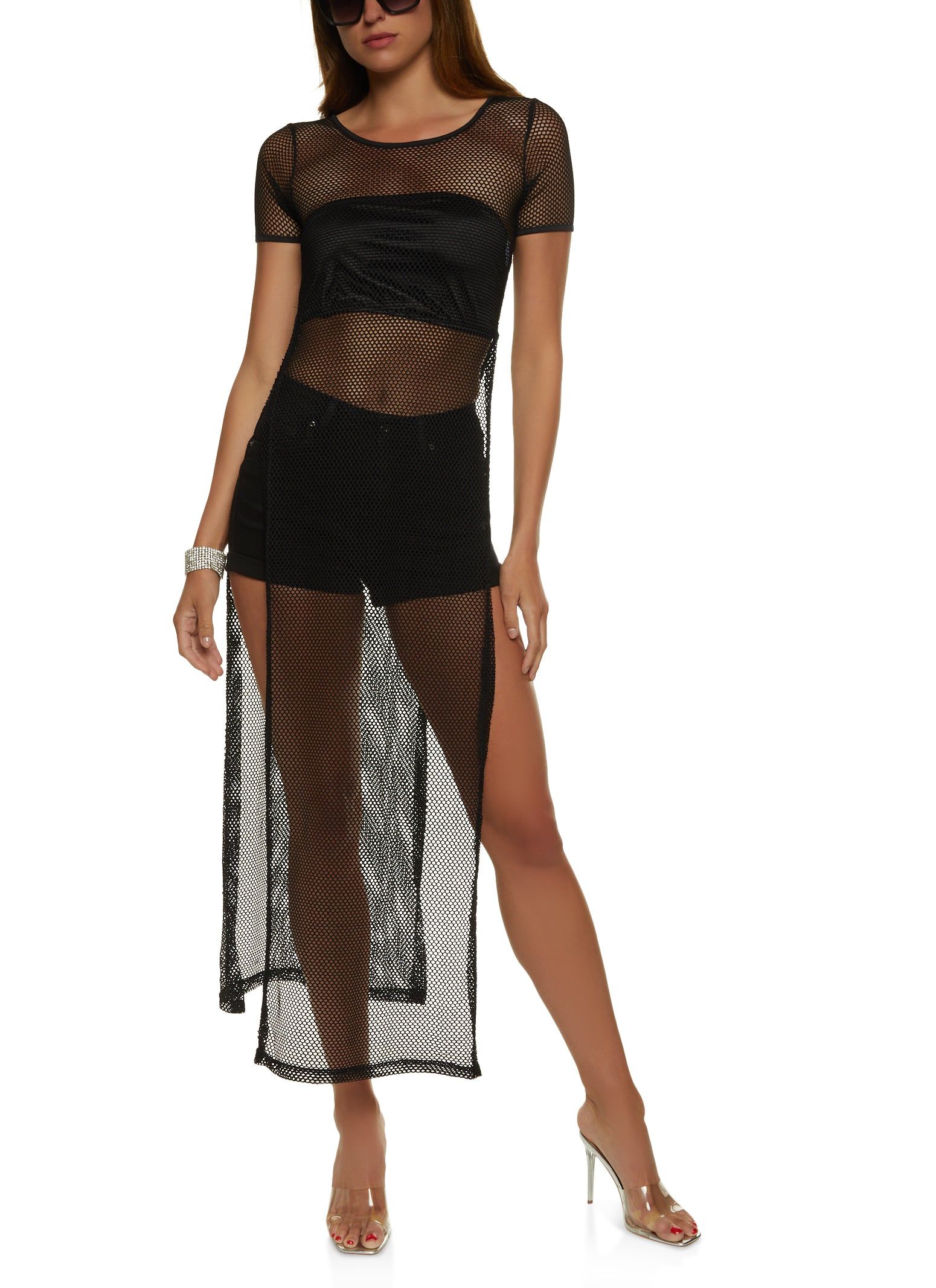 Fishnet Side Slits Maxi Dress sold by Rainbow