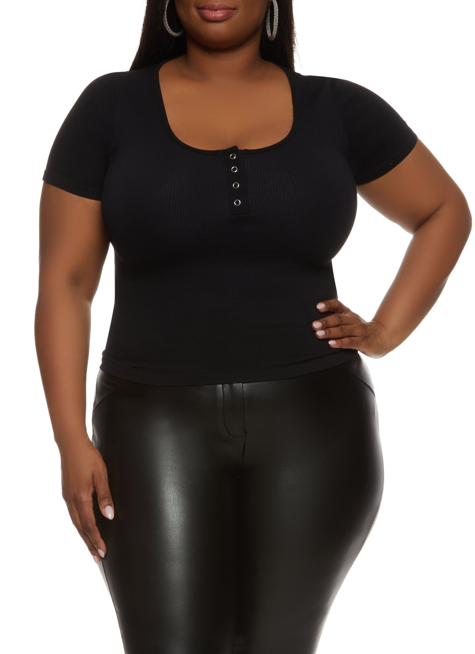 Plus Size Seamless Short Sleeve Henley Top sold by Rainbow