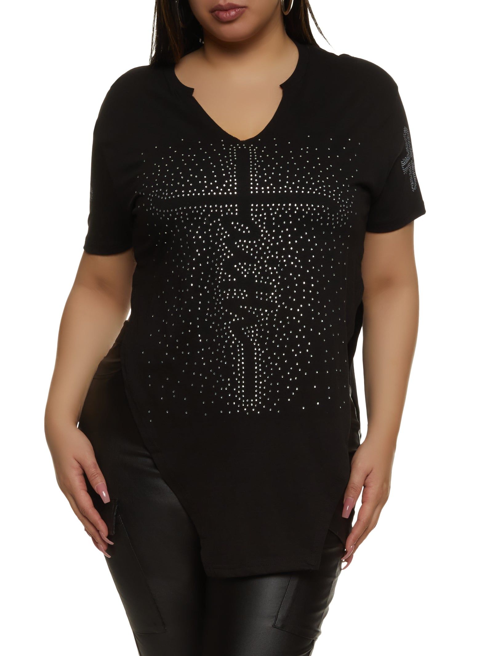 Plus Size Faith Rhinestone Tunic Tee sold by Rainbow
