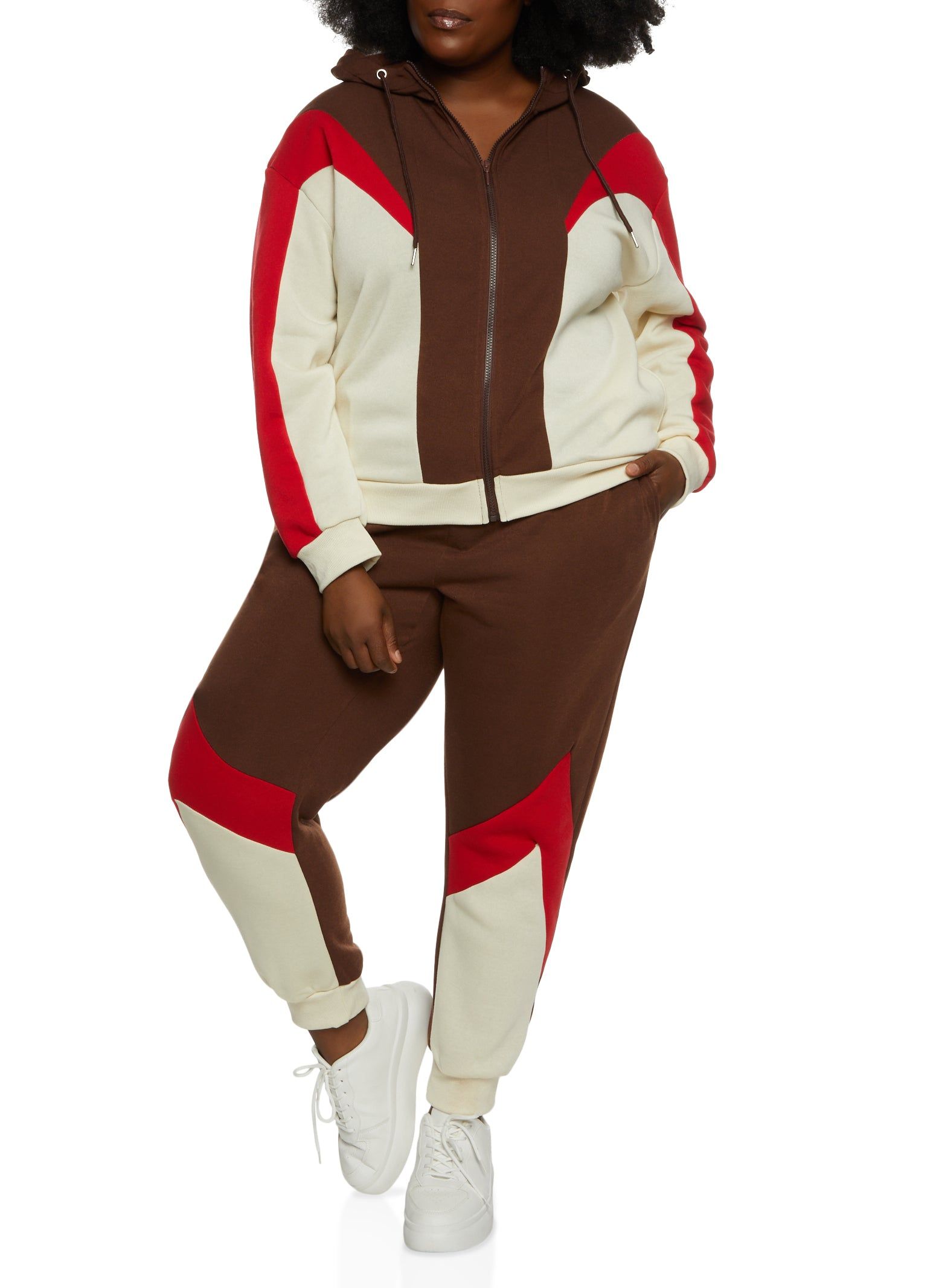 Plus Size Color Blocked Zip Front Hooded Sweatshirt sold by Rainbow product image thumbnail 2