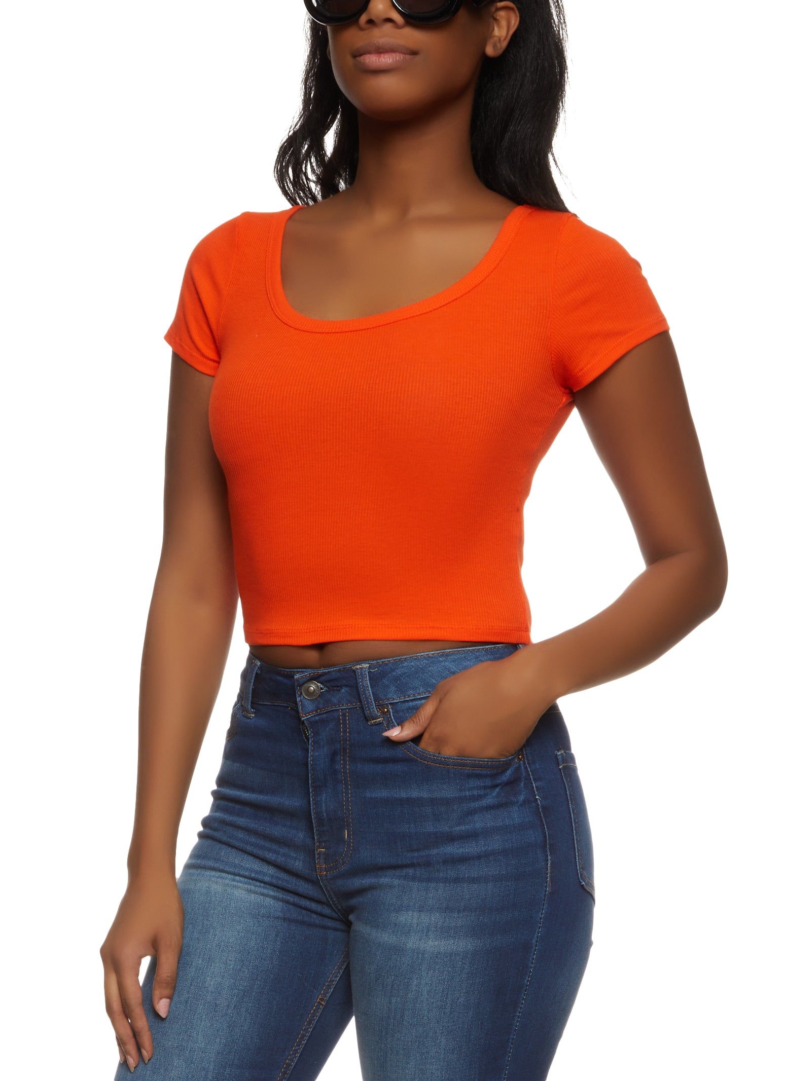 Rib Knit Scoop Neck Crop Top sold by Rainbow