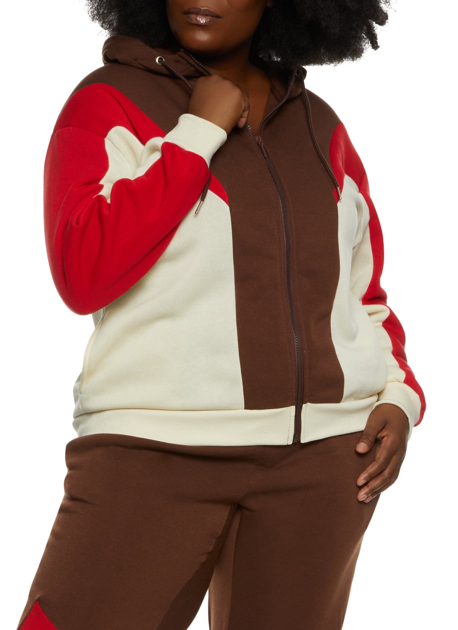 Plus Size Color Blocked Zip Front Hooded Sweatshirt sold by Rainbow