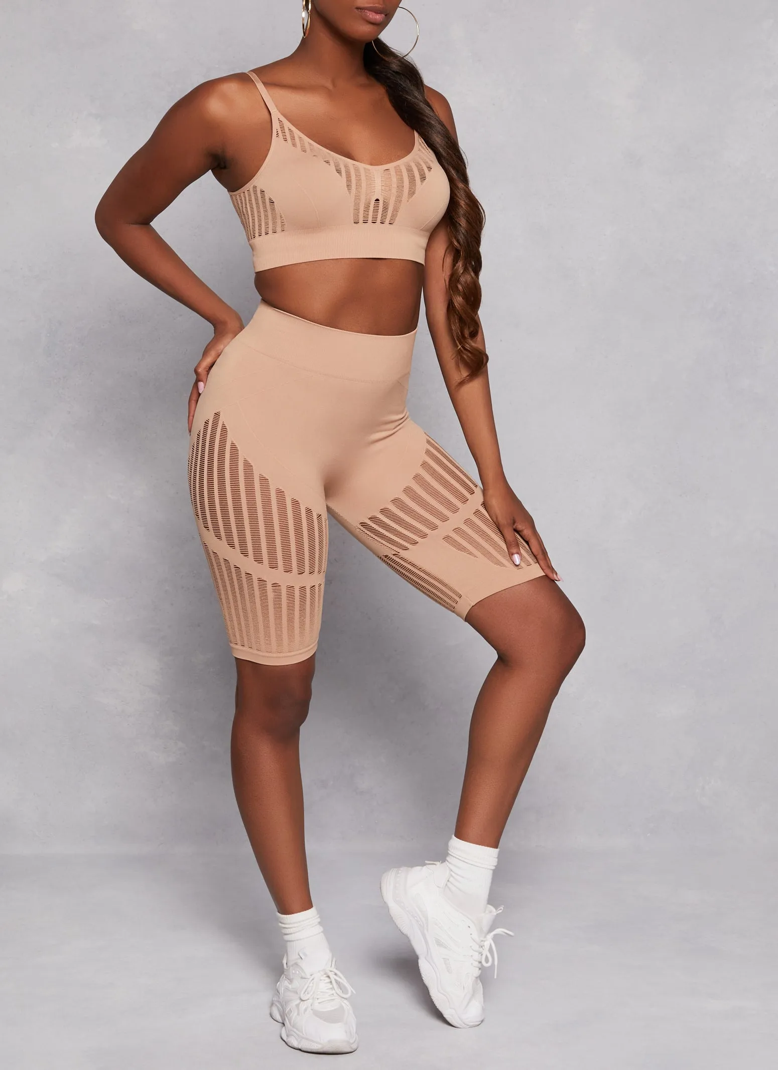 Seamless Ribbed Laser Cut Cami Crop Top sold by Rainbow product image thumbnail 2