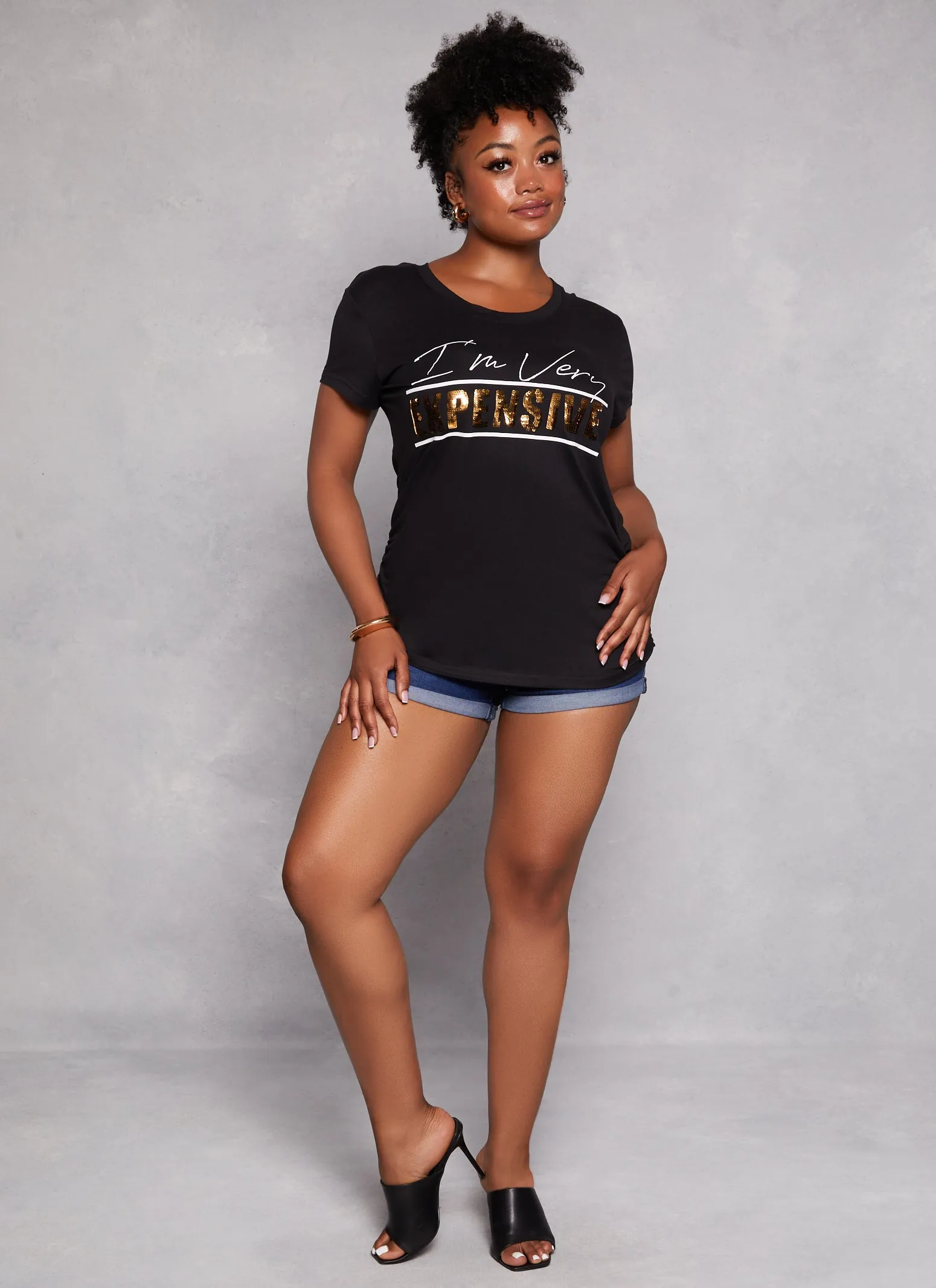 Plus Size Im Very Expensive Ruched Sequin Graphic Tee sold by Rainbow product image thumbnail 2