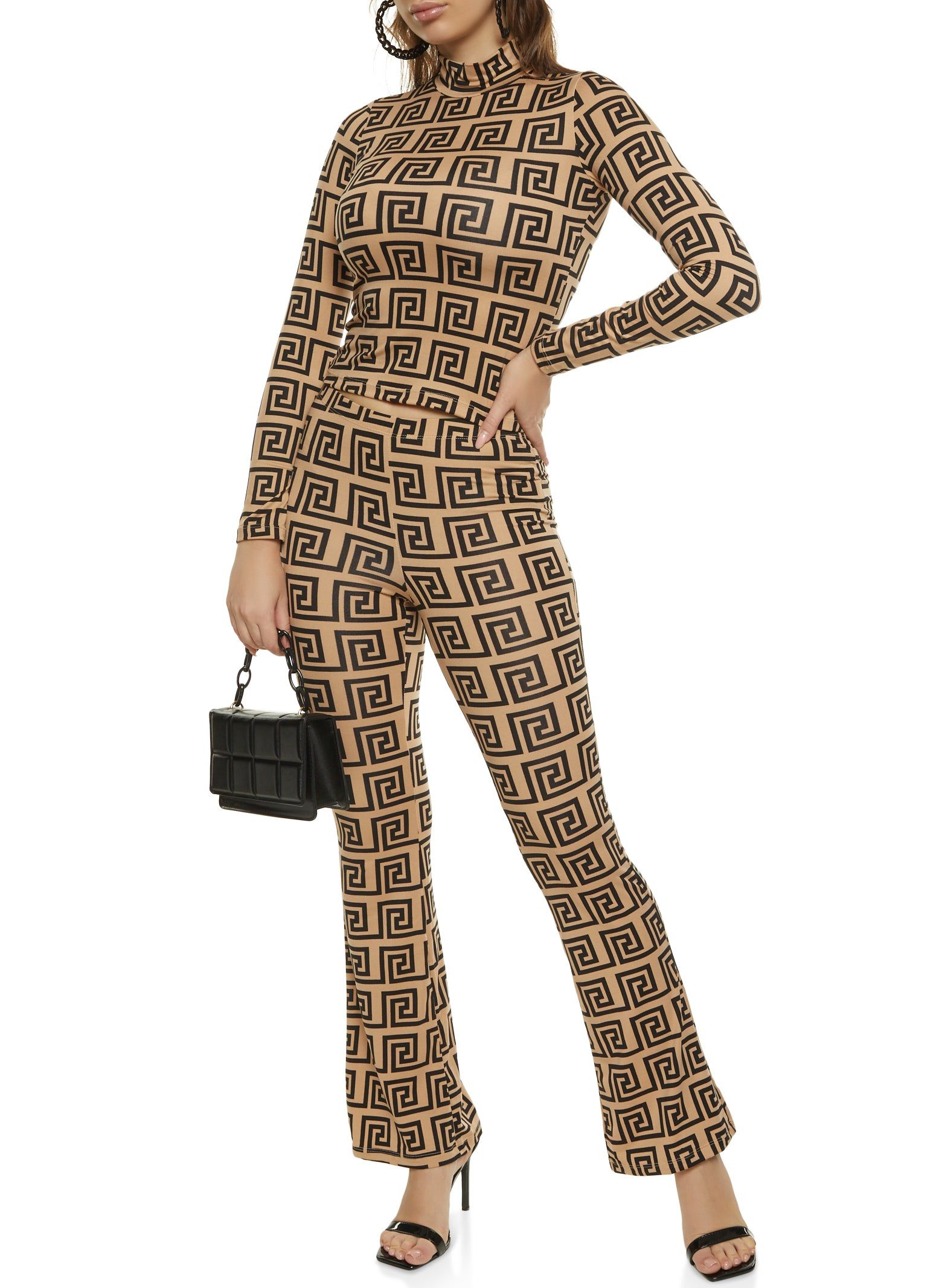 Greek Key Print Mock Neck Top and Pants Set sold by Rainbow