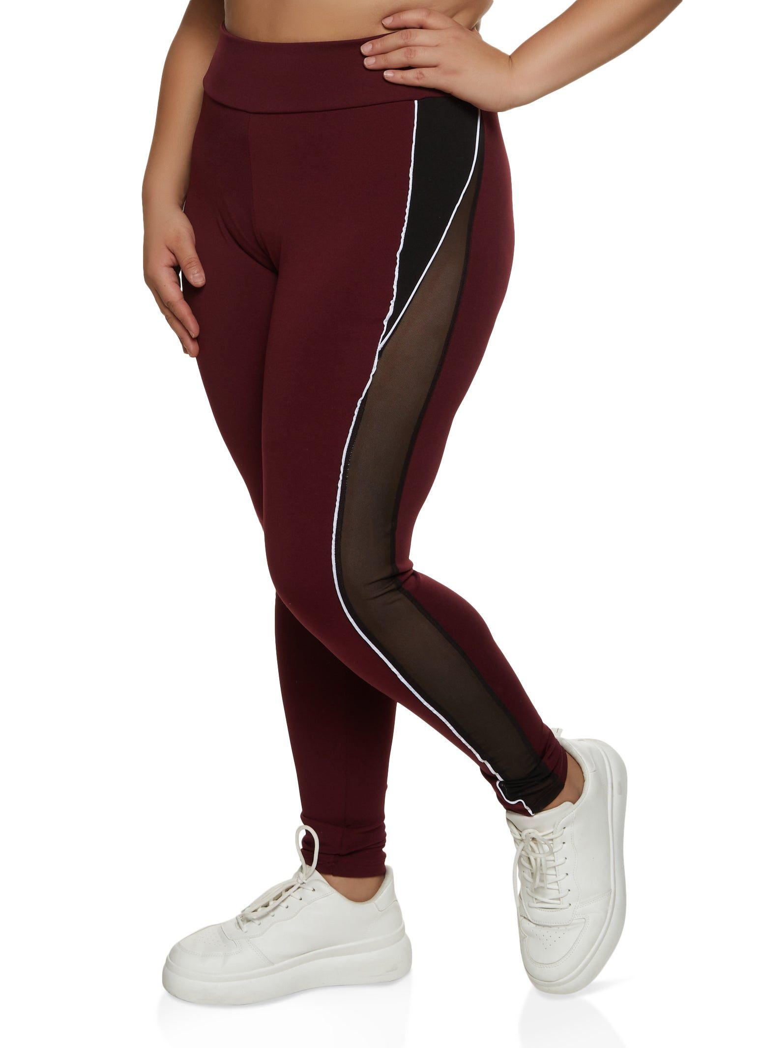 Plus Size Contrast Piping Mesh Detail Leggings sold by Rainbow