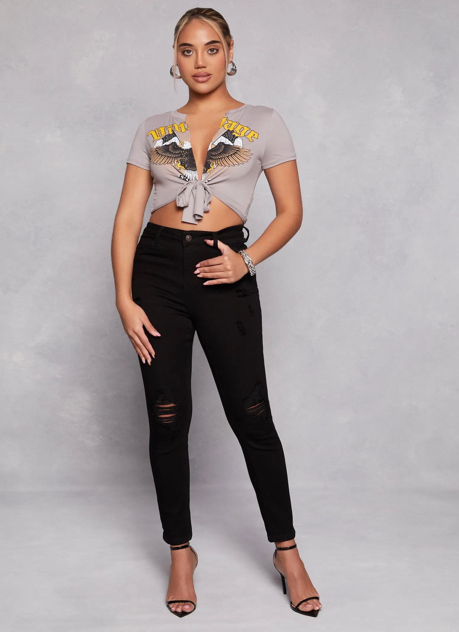 Vintage Eagle Tie Front Graphic Tee sold by Rainbow product image thumbnail 2