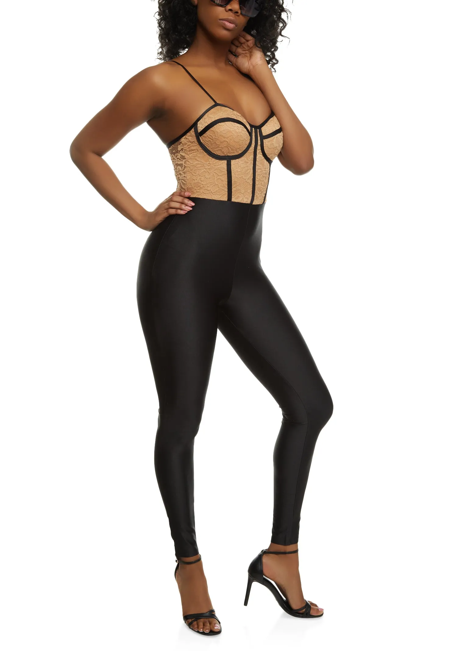 Contrast Trim Lace Detail Bustier Jumpsuit sold by Rainbow