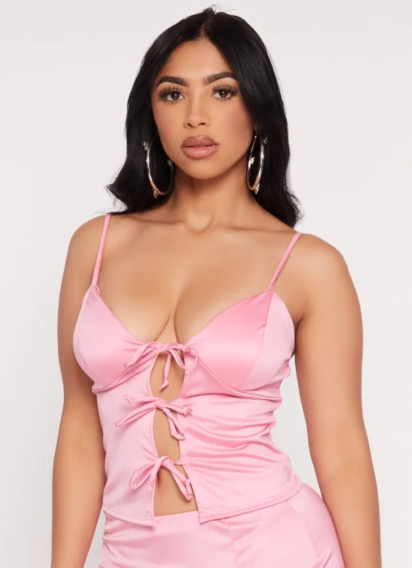 Bow Tie Front Plunge Neck Top sold by Rainbow