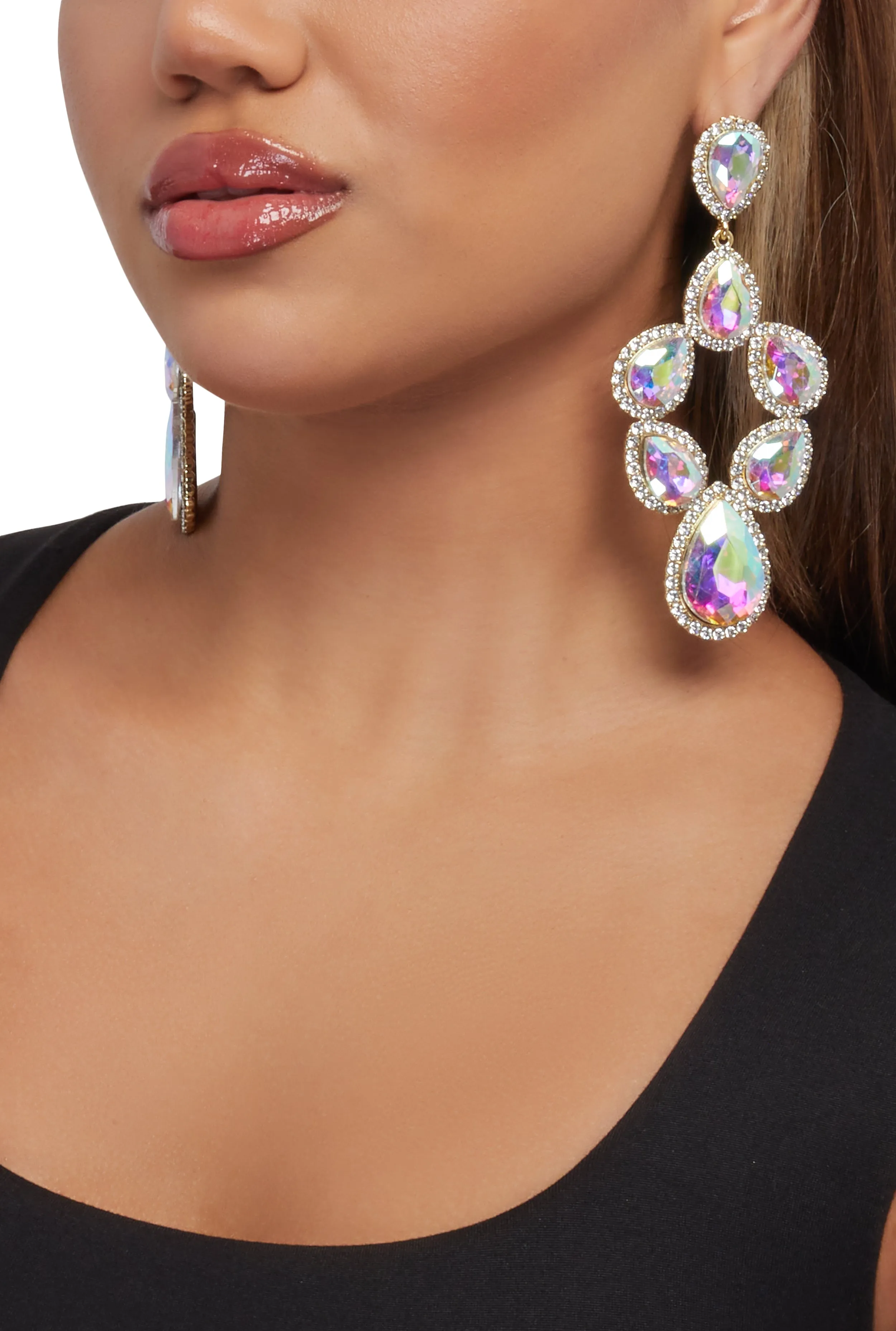 Metallic Rhinestone Teardrop Earrings sold by Rainbow
