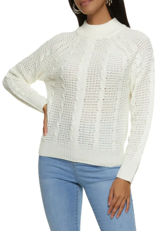 Mock Neck Cable Knit Sweater sold by Rainbow