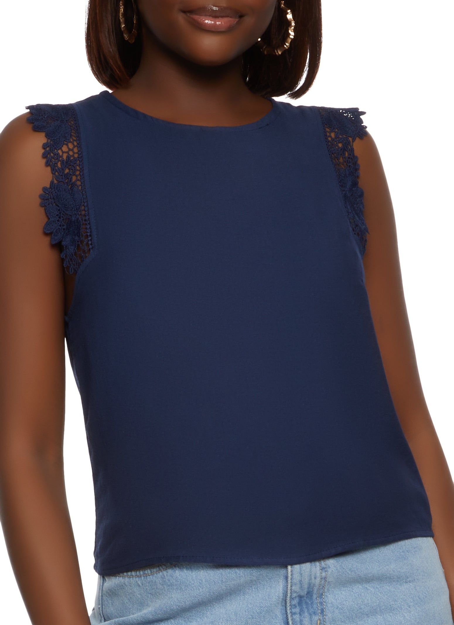 Sleeveless Floral Crochet Trim Blouse sold by Rainbow