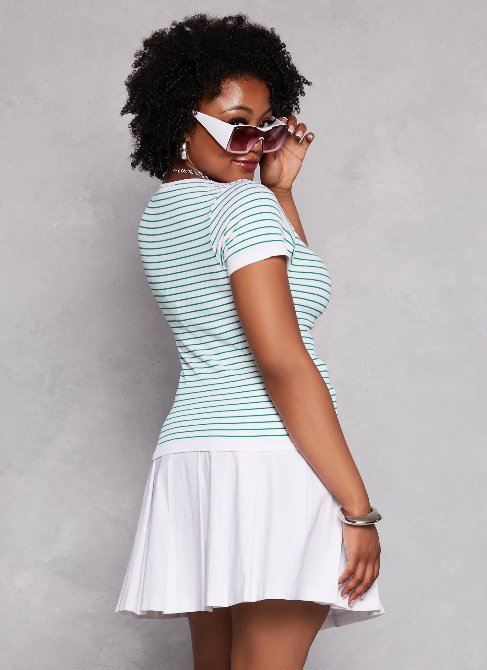 Plus Size Seamless Striped Notch Neck Tee sold by Rainbow product image thumbnail 3